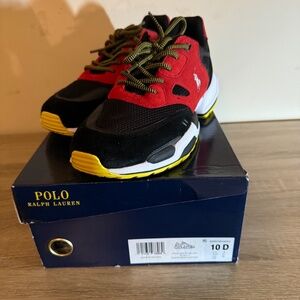 new polo by ralph laren black yellow and red shoes